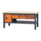 C58BC-W2,1 6CA/O Fa munkalapos munkapad, 2,1 m széles, 6 fiókkal és ajtós modullal