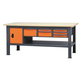   C58BC-W2,1 6CA/O Fa munkalapos munkapad, 2,1 m széles, 6 fiókkal és ajtós modullal