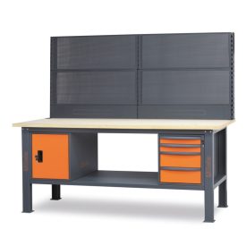   C58BC-W2,1 4CA/O+SVR Munkapad, 2,1 m hosszú, fából készült asztallappal, 4 fiókkal és ajtómodullal