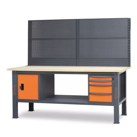 C58BC-W2,1 4CA/O+SVR Munkapad, 2,1 m hosszú, fából készült asztallappal, 4 fiókkal és ajtómodullal