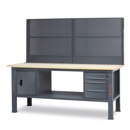 C58BC-W2,1 4CA/A+SVR Munkapad, 2,1 m hosszú, fapaddal, 4 fiókkal és ajtós modullal