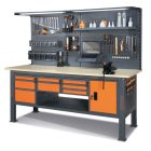 C58BCA-W2,1/O 2,1 m széles, teljes munkapad, fa munkalappal, 8 fiókkal és ajtós modullal