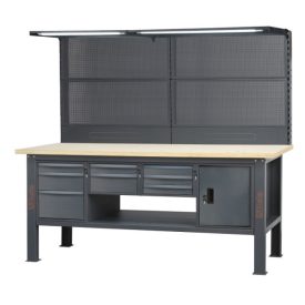   C58BCA-W2,1/A 2,1 m széles, teljes munkapad, fa munkalappal, 8 fiókkal és ajtós modullal