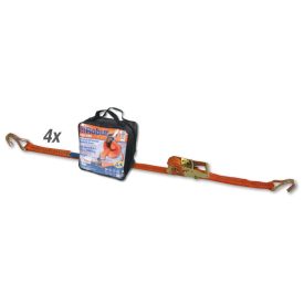   8181 6/B4 4 darab 8181 racsnis rögzítőheveder táskában, 6 m nagy szakítószilárdságú poliészter szalag, egyhorgos