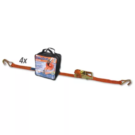 8181 6/B4 4 darab 8181 racsnis rögzítőheveder táskában, 6 m nagy szakítószilárdságú poliészter szalag, egyhorgos