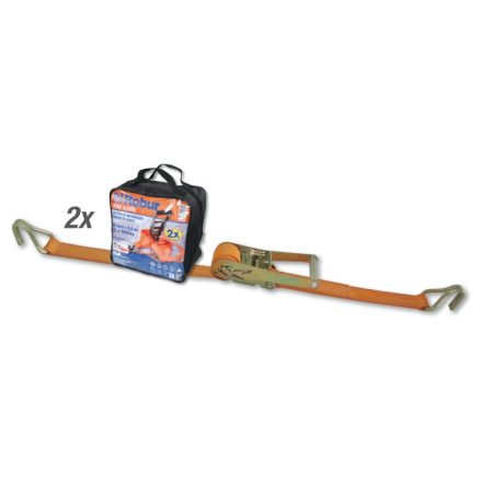 8182 8,5/B2 2 darab 8182 racsnis rögzítőheveder táskában, 8,5 m nagy szakítószilárdságú poliészter szalag, egyhorgos