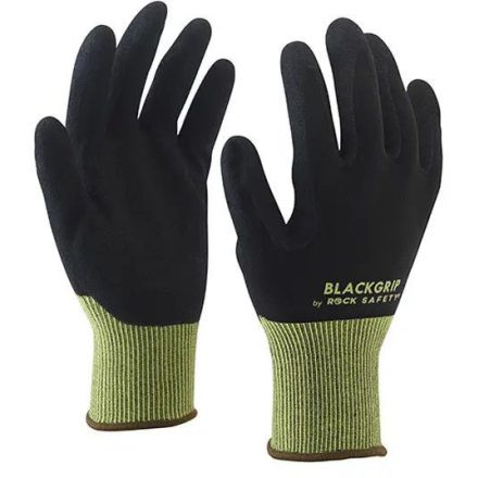 Rock Safety BLACKGRIP Nylon/spandex szerelőkesztyű habnitril tenyérmártással