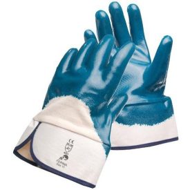   FERINA Nitrilbe félig mártott varrott pamut munkavédelmi kesztyű, csúszásgátolt tenyérrész, széles mandzsetta