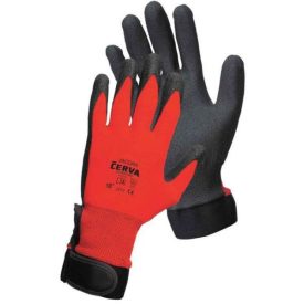   JACDAW Kötött, varratmentes nylon munkavédelmi kesztyű PVC bevonatú tenyérrel és ujjakkal, tépőzáras rugalmas mandzsettával.