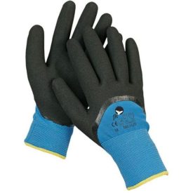   MILVUS Bélelt kötött munkavédelmi kesztyű, PE külső réteg, puha akril belsőréteg. 2x mártott nitrillel, homokszórt felületű.