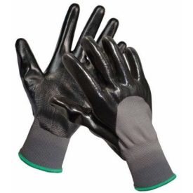   FIELDFARE Kötött munkavédelmi kesztyű, 3/4-ig mártott fekete nitrillel. Rugalmas mandzsetta.