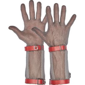   BÁTMETALL 171350 Maximális vágás elleni védelmet nyújtó, mindkét kézen hordható, rozsdamentes acélgyűrűkből készült munkavédelmi kesztyű összehúzó textilpánttal, alkarvédővel és 15 cm széles mandzsettával