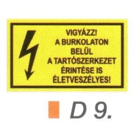   Vigyázz! A burkolaton belül a tartószerkezet érintése is életveszélyes! D9/sz