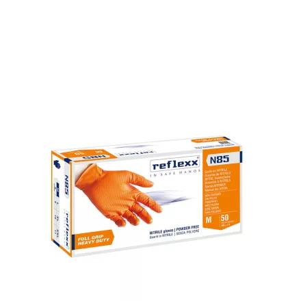Reflexx Full Grip N85 erősített nitril szerelőkesztyű - narancs