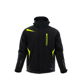   Sara Comfort Winter bélelt softshell hosszú kabát fekete - sárga