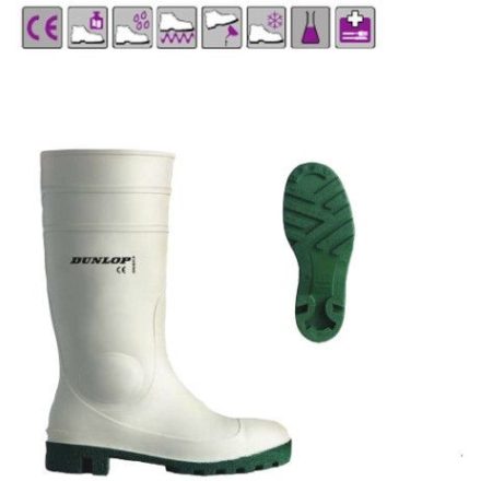 DUNLOP Protomastor Hygradefehér acél orrmerevítős PVC SB E FO SRA munkavédelmi csizma