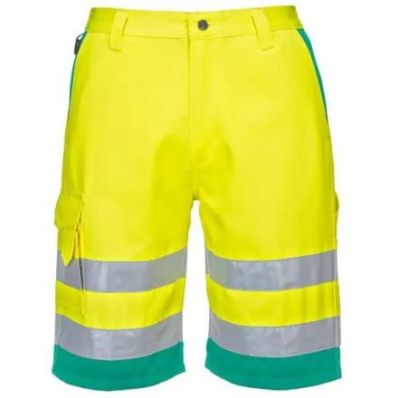 L043 - Hi-Vis könnyű poli-pamut jólláthatósági munkavédelmi rövidnadrág Sárga/Kékeszöld színben