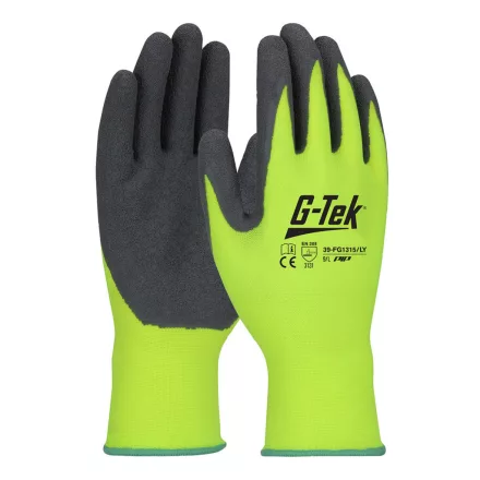 G-TEK nylon, latex tenyérmártott jól láthatósági munkavédelmi kesztyű