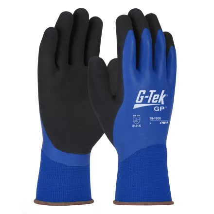 G-TEK poliészter kötött, vízálló, latex tenyérmártott munkavédelmi kesztyű