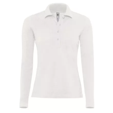 Hosszú ujjú galléros női póló B&C PW456 fehér L