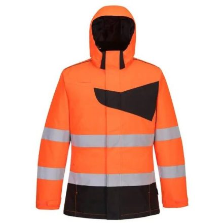 PW261 Portwest jólláthatósági téli munkavédelmi kapucniskabát Narancs/Fekete XXXL