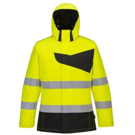 PW261 Portwest jólláthatósági téli munkavédelmi kapucniskabát Sárga/Fekete XXL