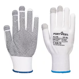   Grip 13 PVC pöttyös érintőképernyős kesztyű (12 pár) PW_A118W7RXS Fehér/Szürke - XS méret