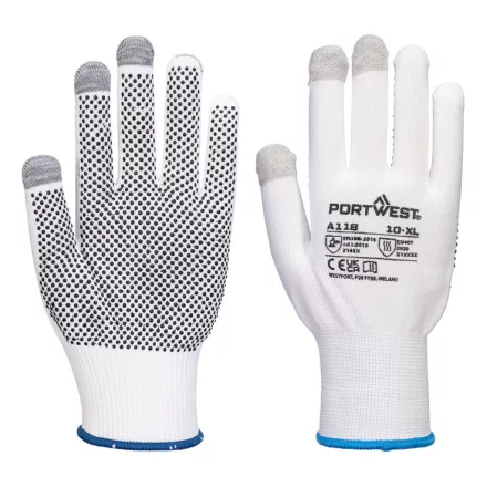 Grip 13 PVC pöttyös érintőképernyős kesztyű (12 pár) PW_A118W7RXXL Fehér/Szürke - XXL méret