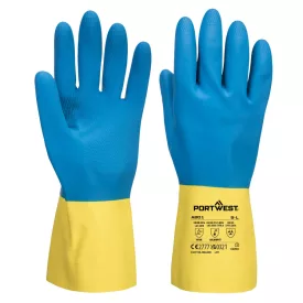   Duplán Mártott Latex kesztyű PW_A801Y4RM Sárga/Kék - M méret