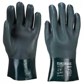   Duplán mártott PVC védőkesztyű 27 cm PW_A827GNRXL Zöld - XL méret