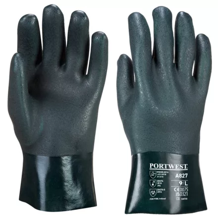 Duplán mártott PVC védőkesztyű 27 cm PW_A827GNRXL Zöld - XL méret