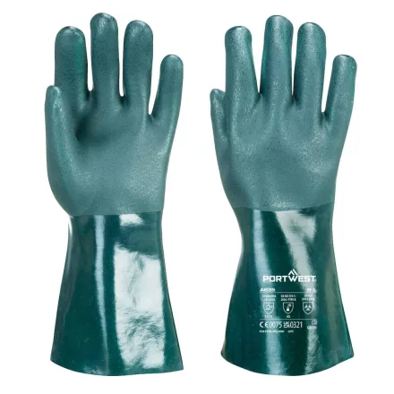 Duplán mártott PVC védőkesztyű 35cm PW_A835GNRXL Zöld - XL méret