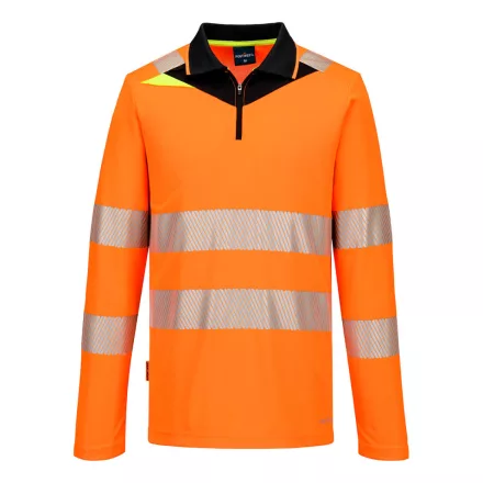 DX4 Hi-Vis cipzáras póló L/S  PW_DX419OBRL Narancs/Fekete - L méret