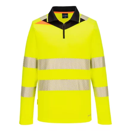 DX4 Hi-Vis cipzáras póló L/S  PW_DX419YBRL Sárga/Fekete - L méret