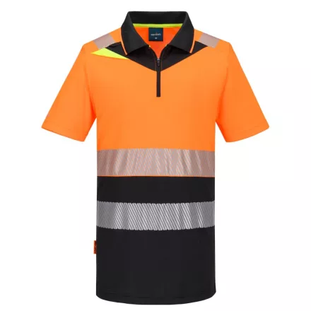 DX4 Hi-Vis cipzáros Class 1 póló S/S  PW_DX435OBR5XL Narancs/Fekete - 5XL méret