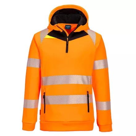 DX4 Hi-Vis 1/4 zippzáras kapucnis pulóver PW_DX482OBRXL Narancs/Fekete - XL méret
