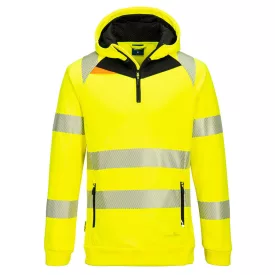   DX4 Hi-Vis 1/4 zippzáras kapucnis pulóver PW_DX482YBRM Sárga/Fekete - M méret