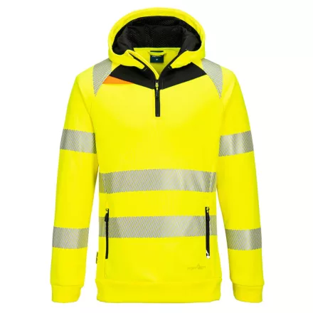 DX4 Hi-Vis 1/4 zippzáras kapucnis pulóver PW_DX482YBRXXXL Sárga/Fekete - XXXL méret