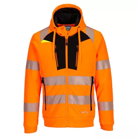 DX4 Hi-Vis cipzáras kapucnis pulóver PW_DX484OBRL Narancs/Fekete - L méret