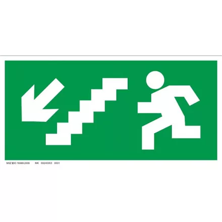 Menekülési út - balra le lépcsőn tábla UV tábla