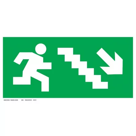 Menekülési út - jobbra le lépcsőn UV tábla