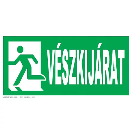 Vészkijárat felirat piktogrammal - ajtó a baloldalon UV tábla