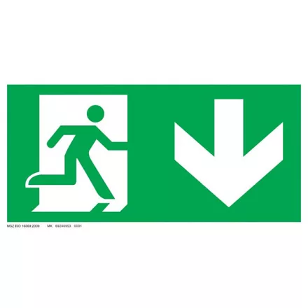 Menekülési út - le, ajtó bal oldalon UV tábla