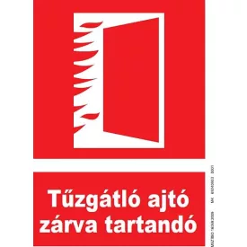   Tűzgátló ajtó zárva tartandó, után világítós tűzvédelmi öntapadós tábla felirattal TB-00936