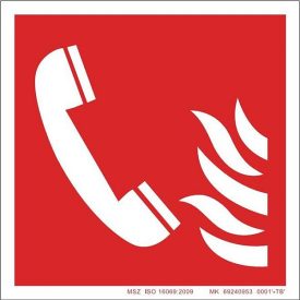 Tűzbejelentő telefon helyét jelölő, öntapadós matrica