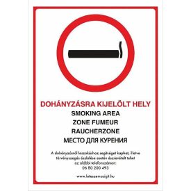   Dohányzásra kijelölt hely - 5 nyelvű tábla, utánvilágító TB-02287