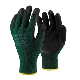   Védőkesztyű latex mártott poliészter TOP COMFORT, fekete/zöld, S