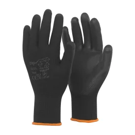   Védőkesztyű PU mártott nylon gumirozott mandzsetta TOP DEVIL+, fekete, XL
