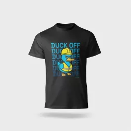Póló kereknyakú Duck Off felirattal, 100% pamut 190g/m2, fekete