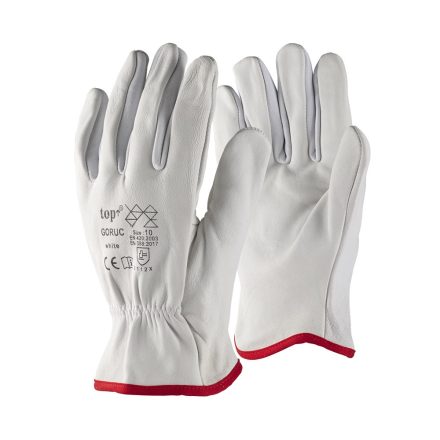Védőkesztyű kecskebőr gumírozott mandzsetta TOP GORUC, fehér/prios, 9